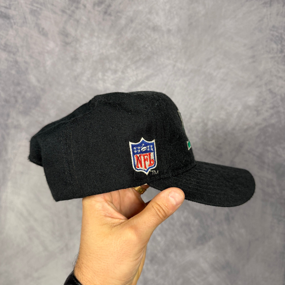 90s Black New York Jets Sports Specialties Script Snapback Hat 6823