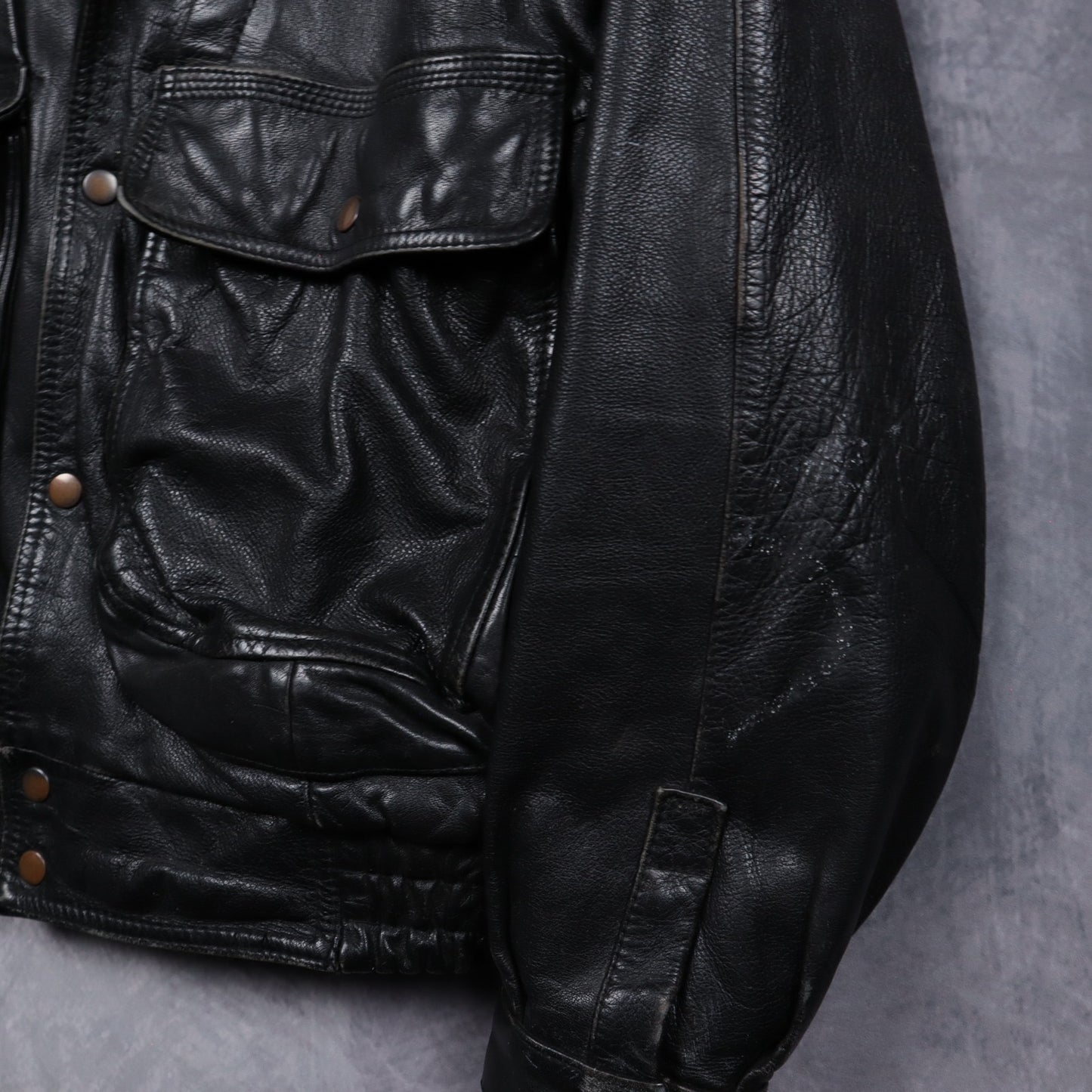 90s Black Leather Bomber Jacket 5099