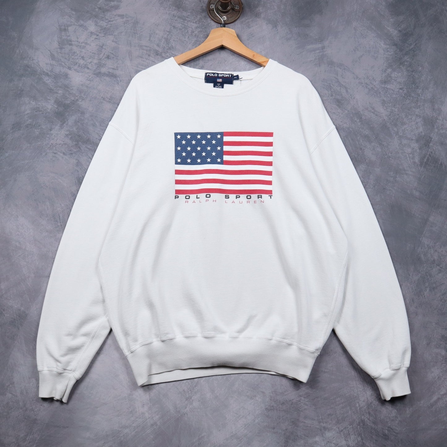 90s White Polo Sport Ralph Lauren Flag Sweatshirt 4868