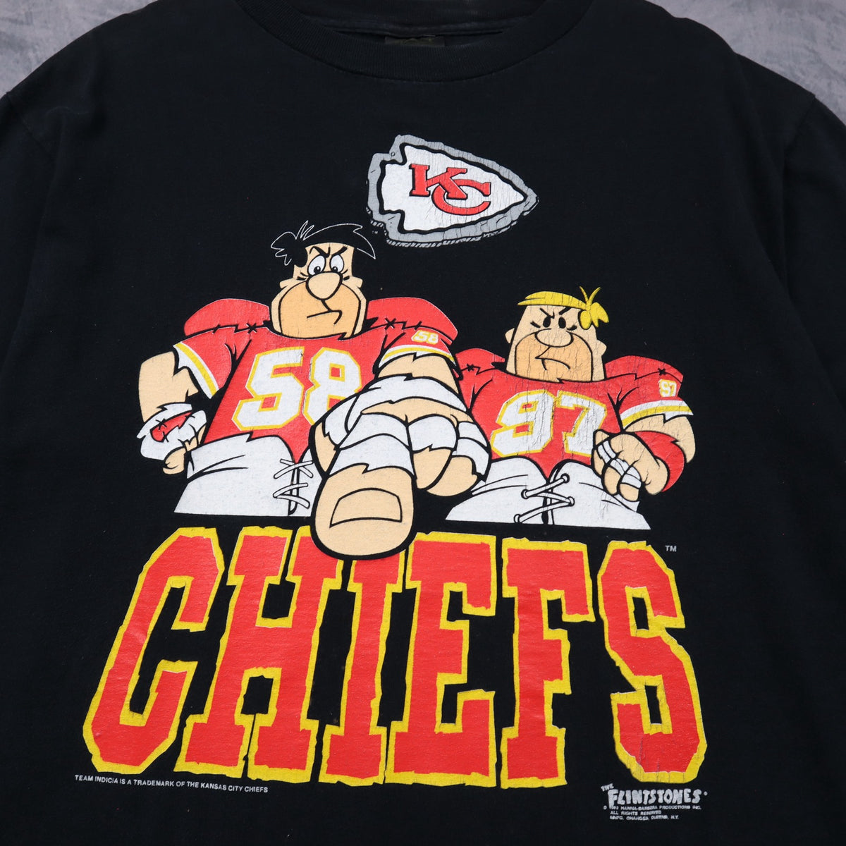 90s Black Kansas City Chiefs x Flintstones Shirt 6759