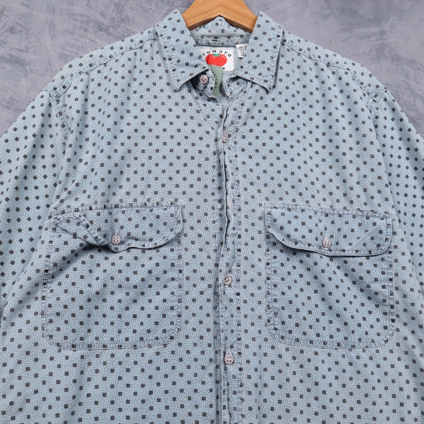90s Light Blue Tomato Geometric Print Short Sleeve Button Up Shirt 4816