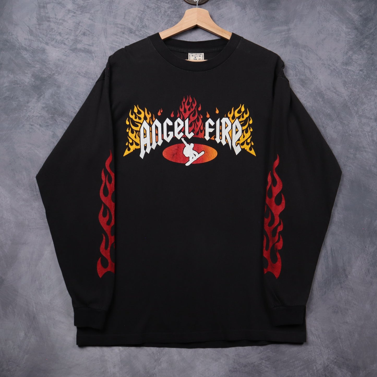 90s Black Angel Fire Snowboarding Flames Long Sleeve Shirt 5392