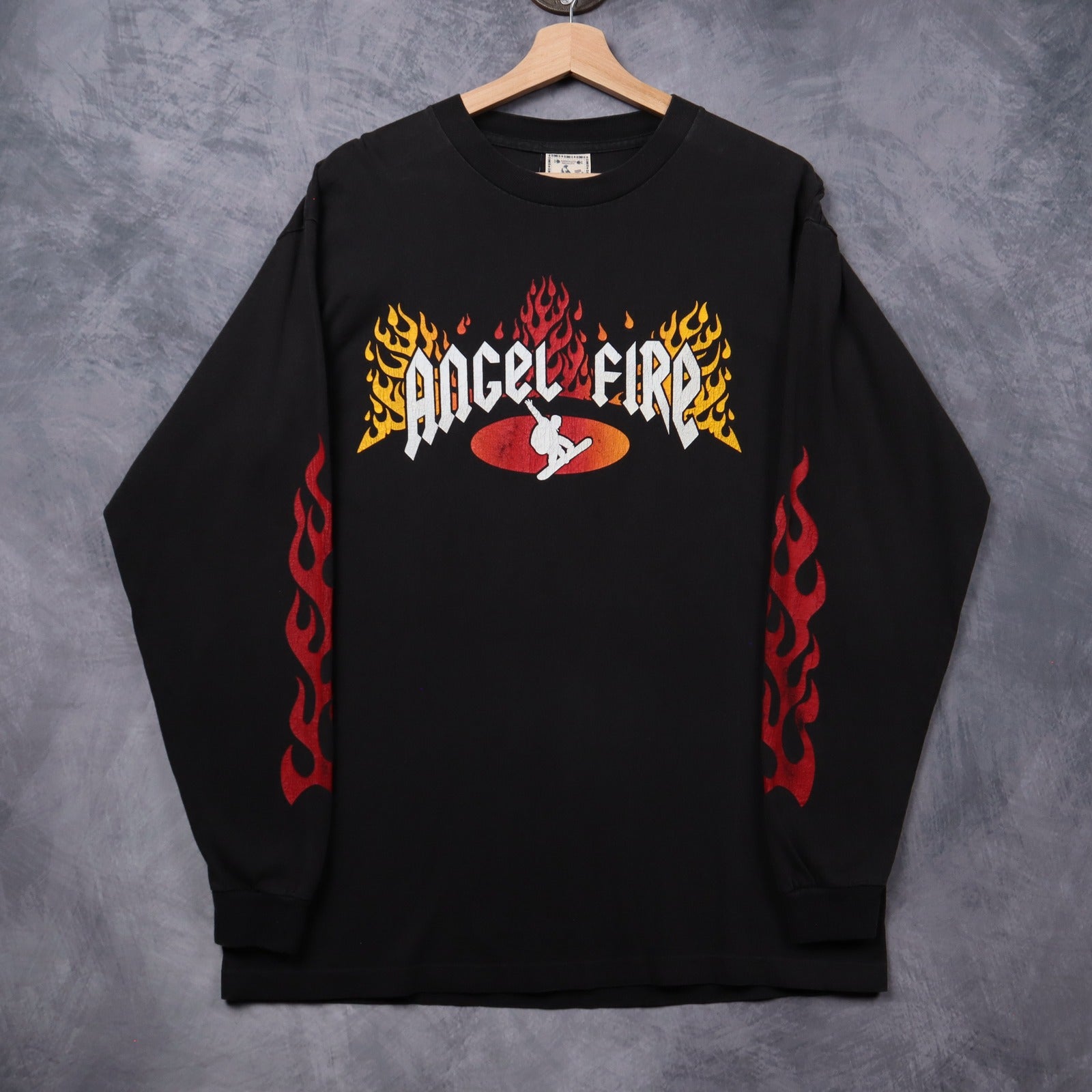 90s Black Angel Fire Snowboarding Flames Long Sleeve Shirt 5392