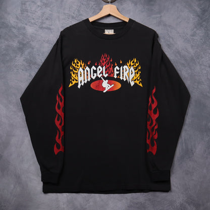 90s Black Angel Fire Snowboarding Flames Long Sleeve Shirt 5392