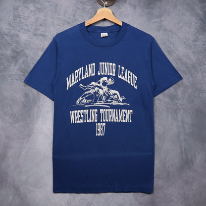 1987 Blue Maryland Junior League Wrestling Tournament Champion Shirt 5580
