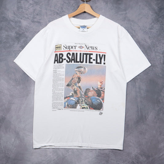 1998 White Denver Broncos Super Bowl XXXII Rocky Mountain News Shirt 6711