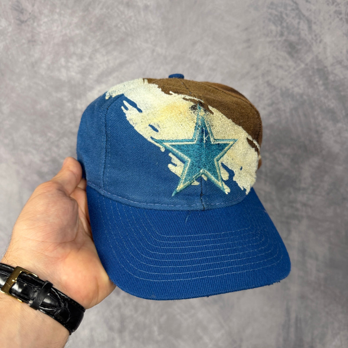 90s Blue Dallas Cowboys Logo Athletic Splash Snapback Hat 6840