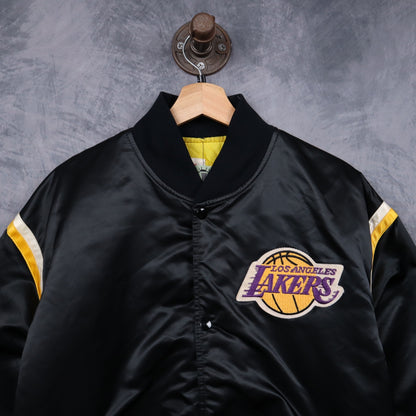 90s Black Los Angeles Lakers Starter Satin Bomber Jacket 5092