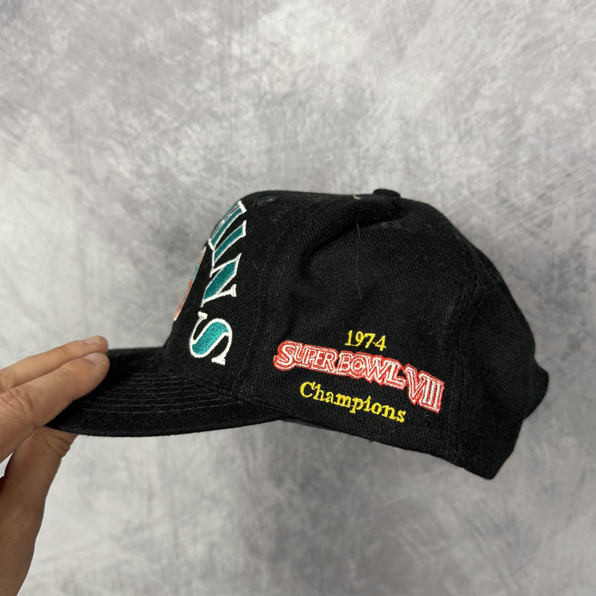90s Black Miami Dolphins Annco Super Bowl Champions Snapback Hat 6819