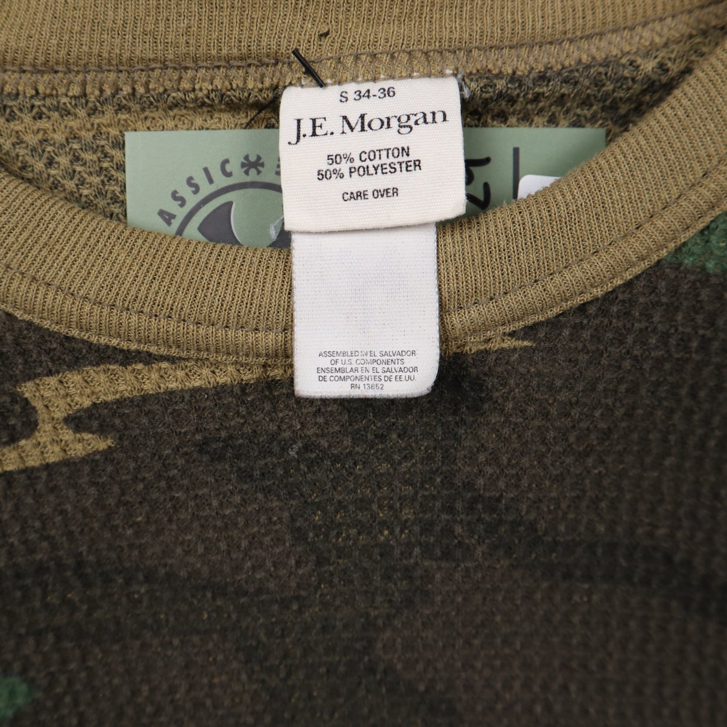 90s Woodland Camo J.E. Morgan Waffle Knit Thermal Long Sleeve Shirt 5551