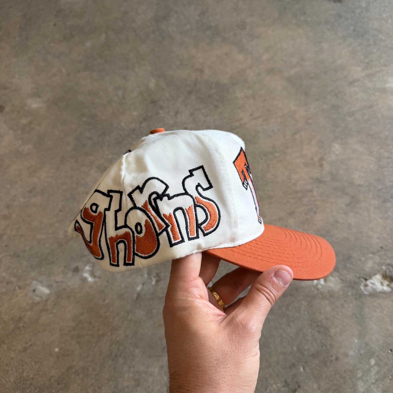 90s Cream Texas Longhorns Graffiti Snapback Hat 5767