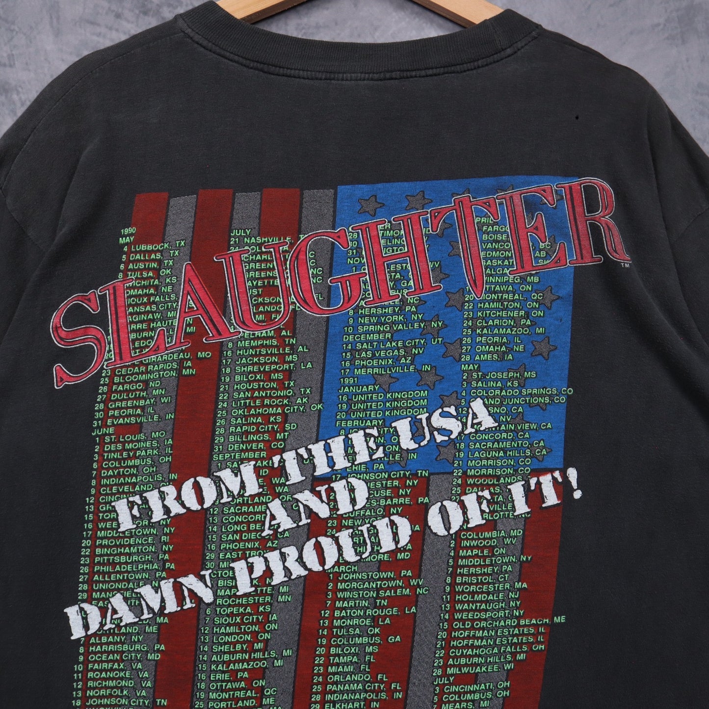 1991 Faded Black Slaughter 'The Tour That Never Ends' Shirt 4964