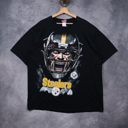 00s Black Pittsburgh Steelers Big Graphic Shirt 6762