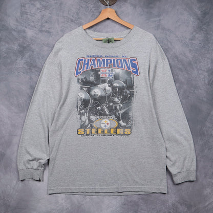 2006 Grey Pittsburgh Steelers Super Bowl XL Champions Long Sleeve Shirt 6543
