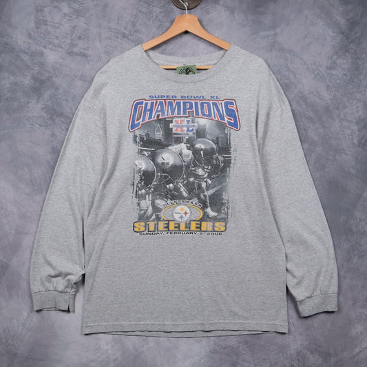 2006 Grey Pittsburgh Steelers Super Bowl XL Champions Long Sleeve Shirt 6543