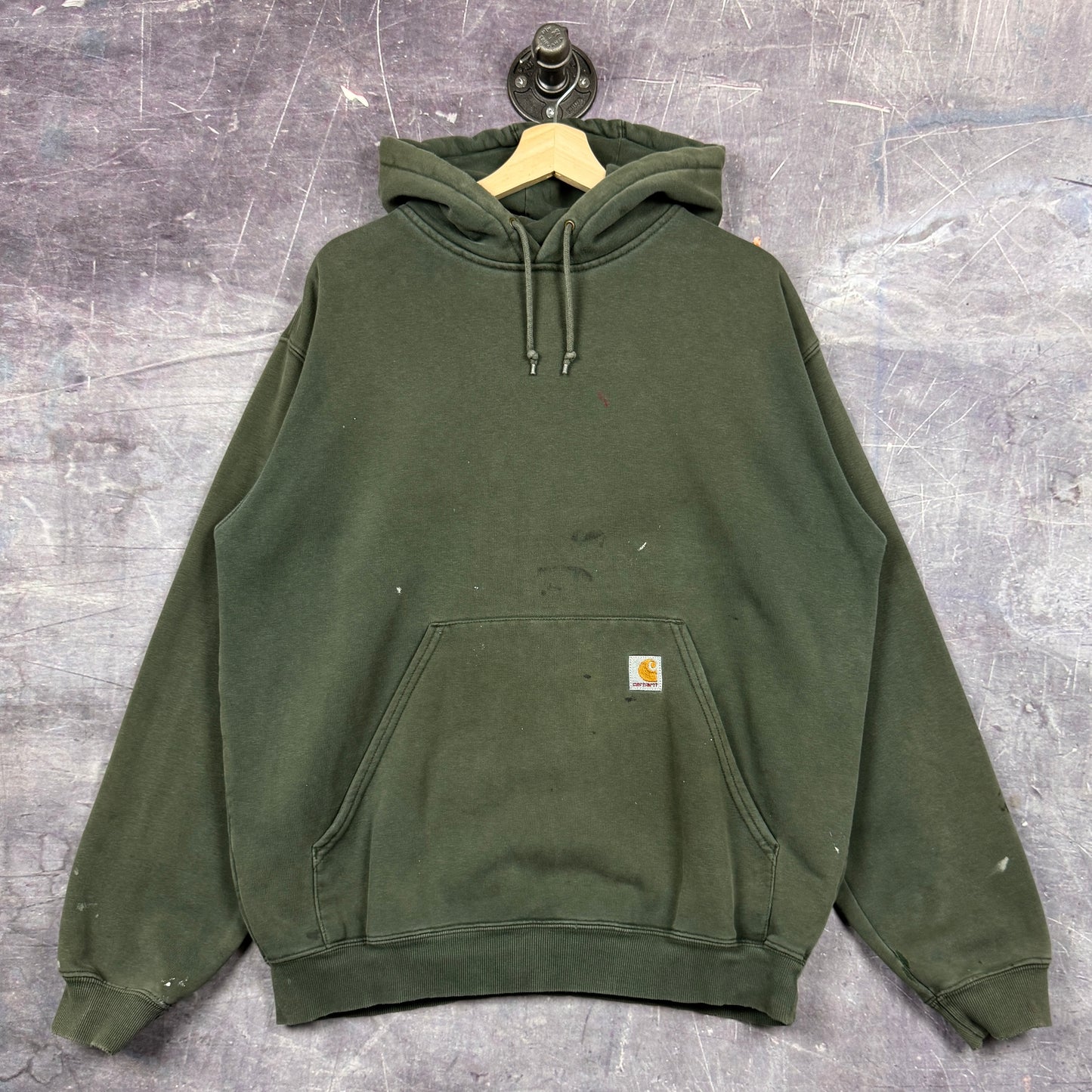 Early 00s Faded Olive Green Essential Logo Carhartt Hoodie L 0318