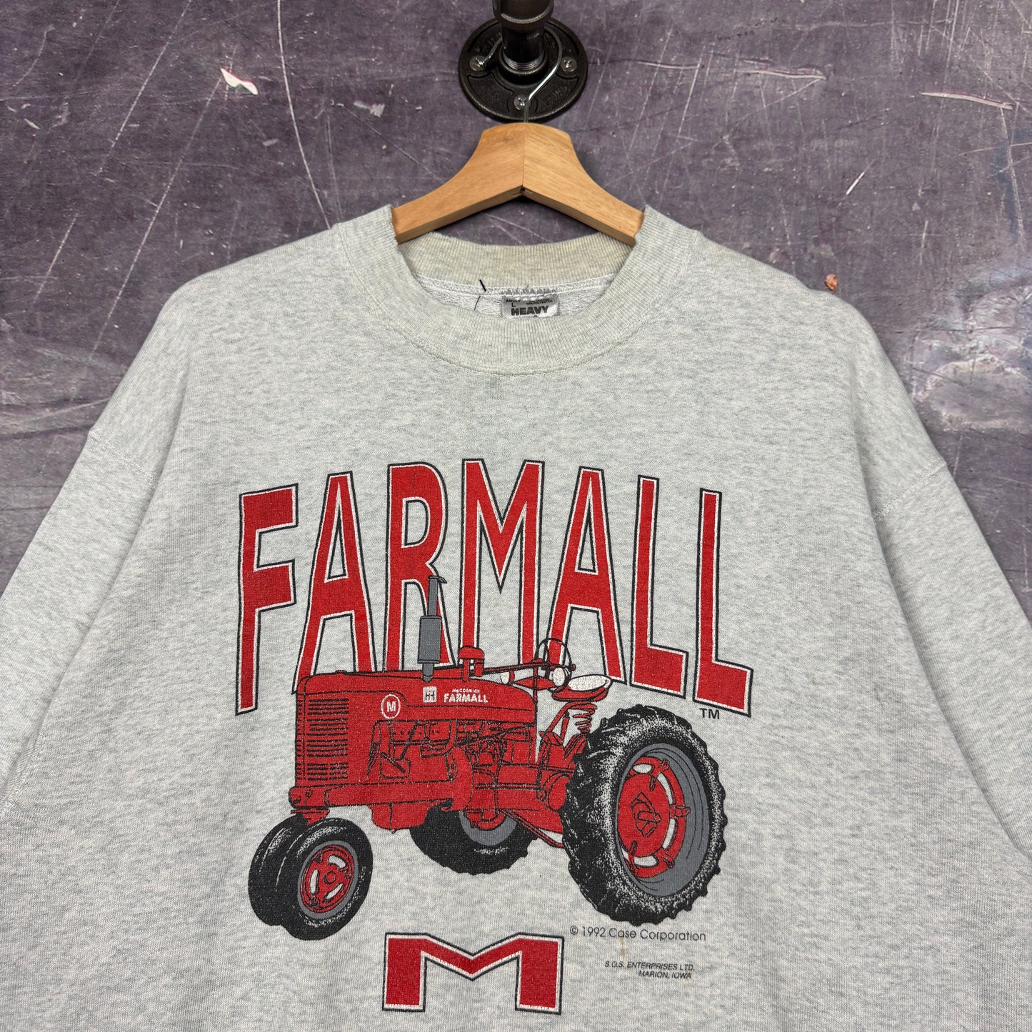 90s Light Gray Farmall Tractor Graphic Crewneck Sweatshirt M 0076