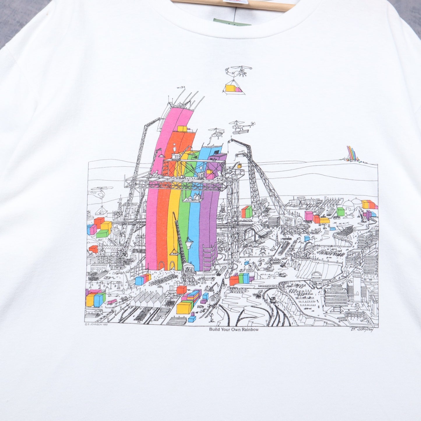 1990 White Build Your Own Rainbow B. Johnson Art Shirt 4842