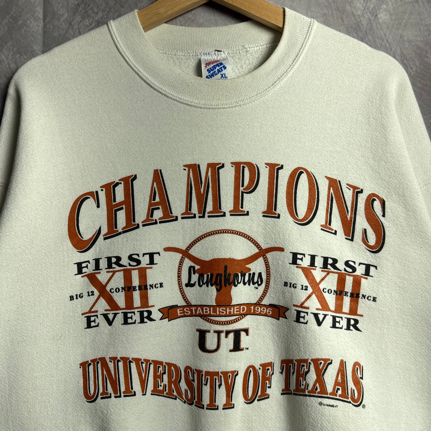 1996 White Texas Longhorns Big 12 Champions Crewneck Sweatshirt 4439
