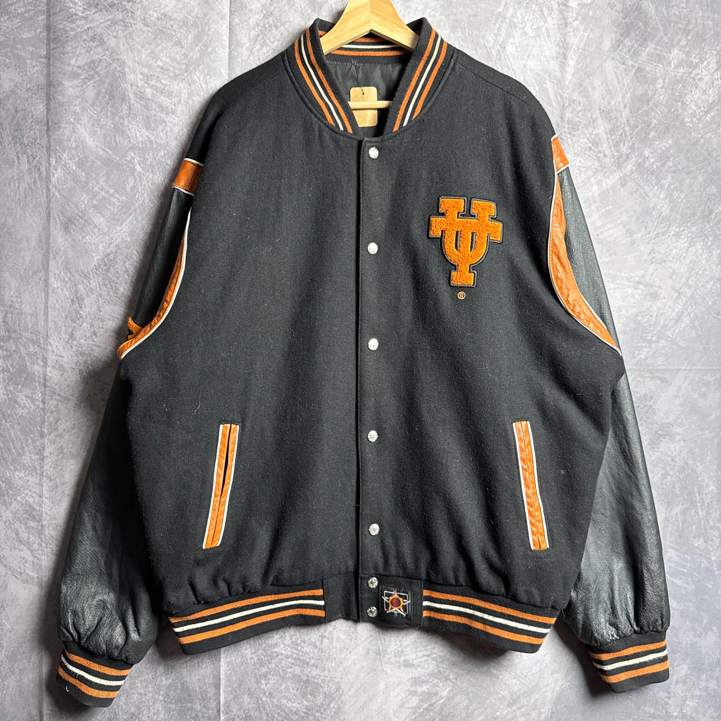 90s Black Jeff Hamilton Texas Longhorns Reversible Varsity Jacket 4455