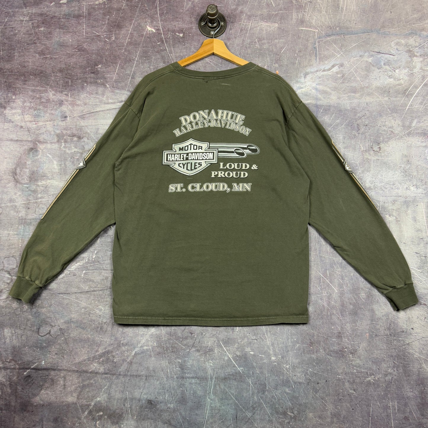 Early 00s Green Harley Davidson Loud And Proud Long Sleeve Graphic Shirt XL 1065