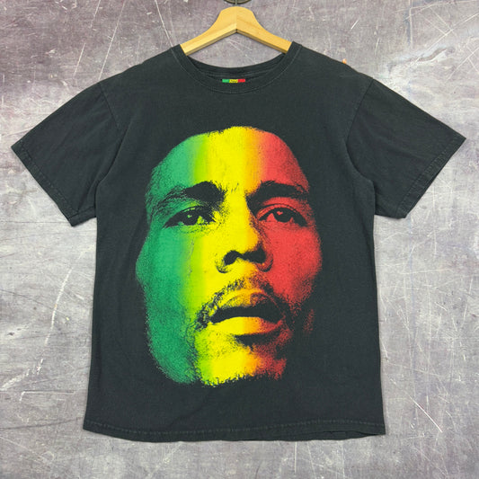 00s Black Bob Marley Big Face Jamaica Rasta Graphic Shirt M 1090