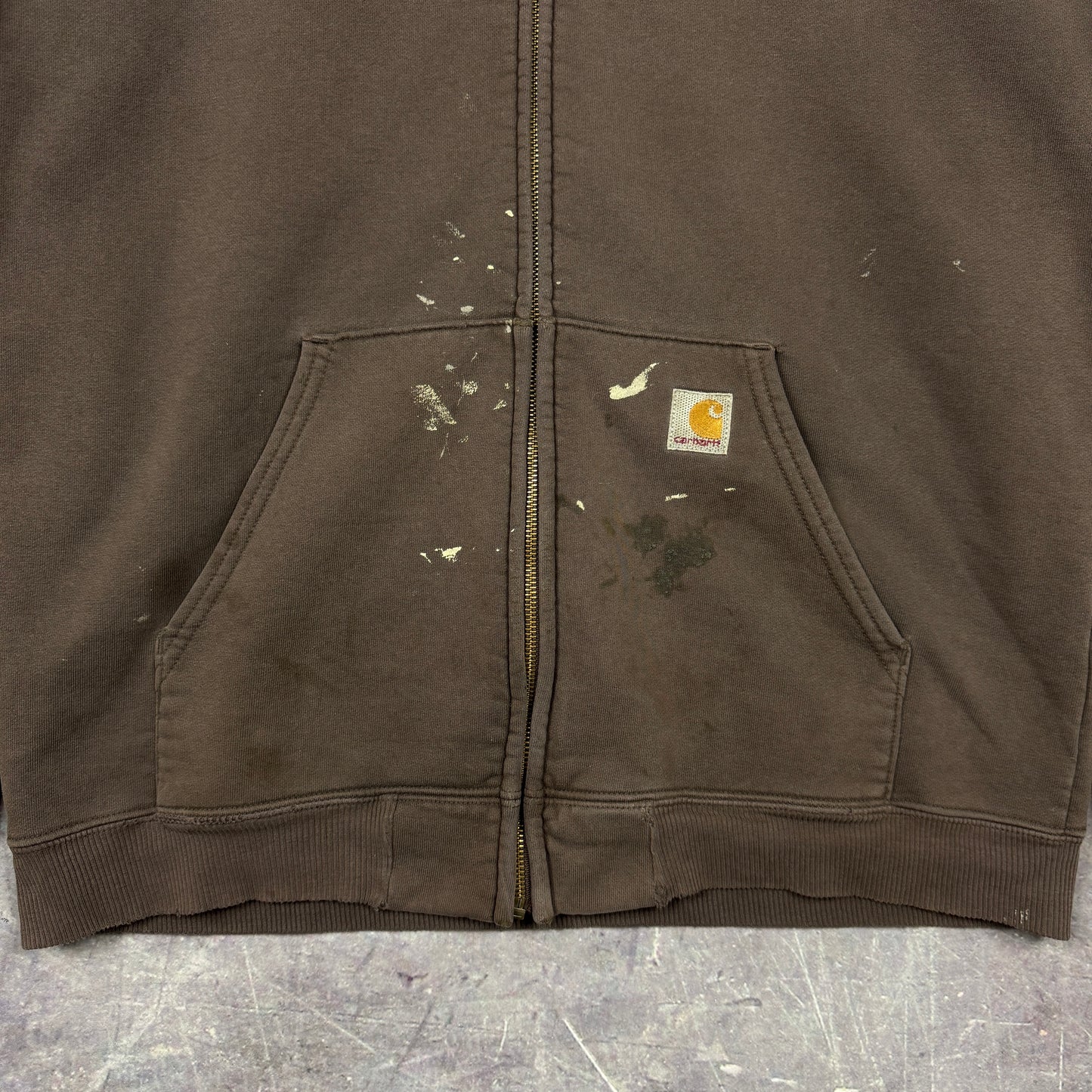 Early 00s Brown Carhartt Essential Logo Zip-Up Hoodie M 0319