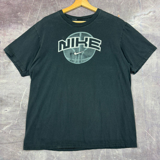 Early 00s Faded Black Nike Basketball Center Swoosh Graphic Shirt L 1161