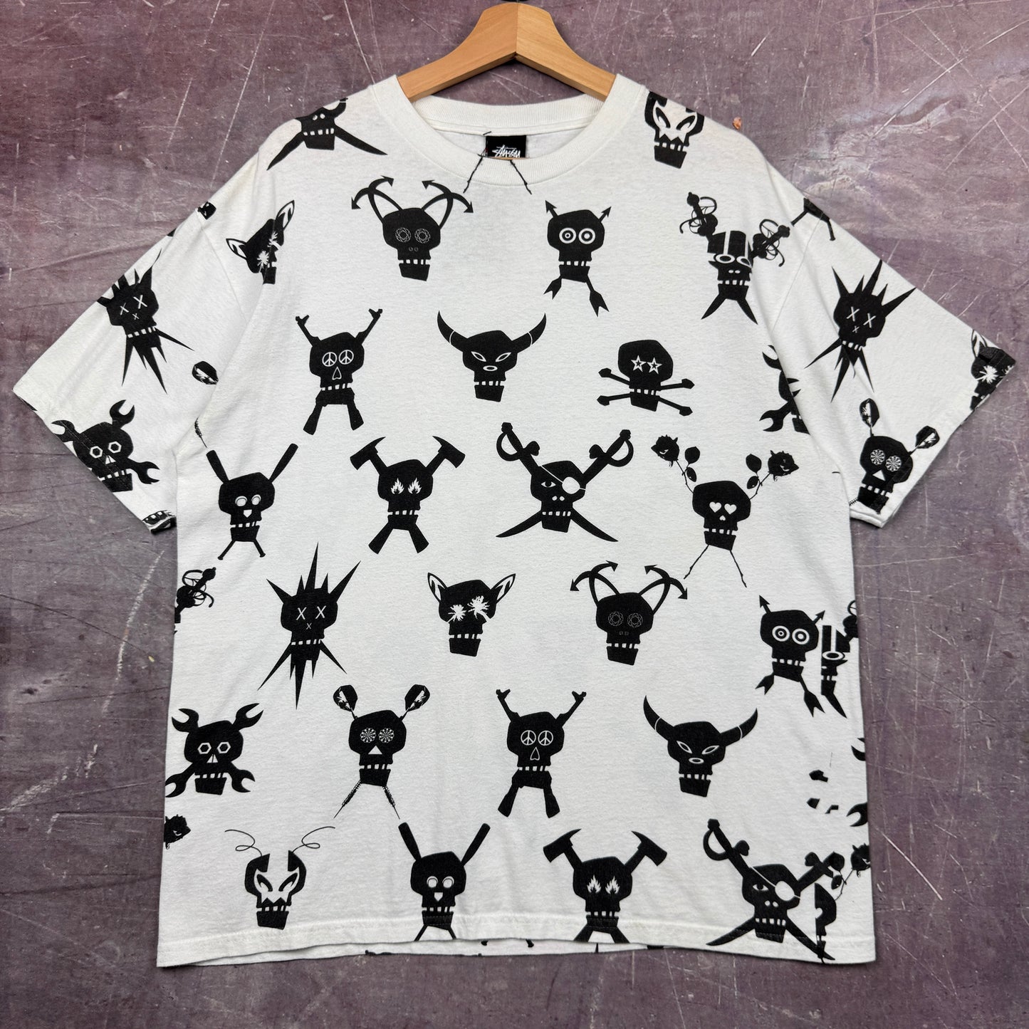 Early 00s White Stussy Futura AOP Shirt 3667