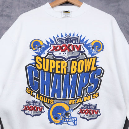2000 White St. Louis Rams Super Bowl Champs Crewneck Sweatshirt 6484