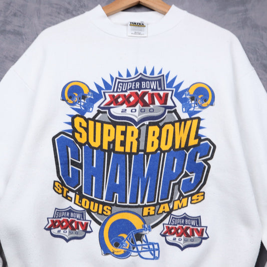 2000 White St. Louis Rams Super Bowl Champs Crewneck Sweatshirt 6484