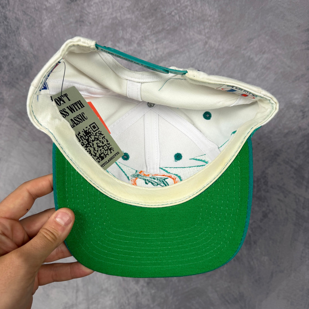 90s White Miami Dolphins Logo Athletic Sharktooth Snapback Hat 6818