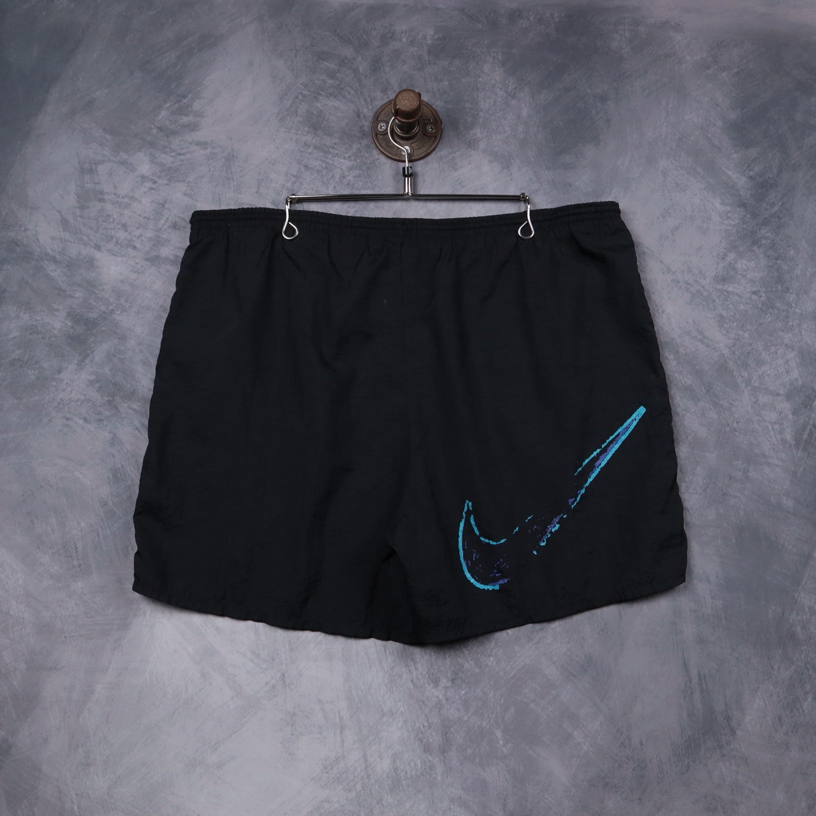 90s Black Nike Big Swoosh Nylon Shorts 5215