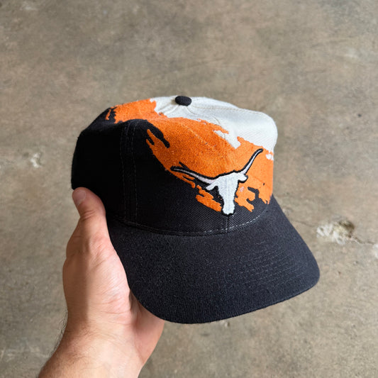 90s Black Texas Longhorns Logo Athletic Splash Snapback Hat 5780