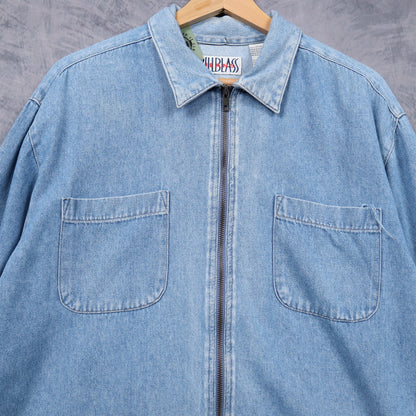 90s Light Wash Bill Blass Jeans Denim Zip Up Shirt 4819