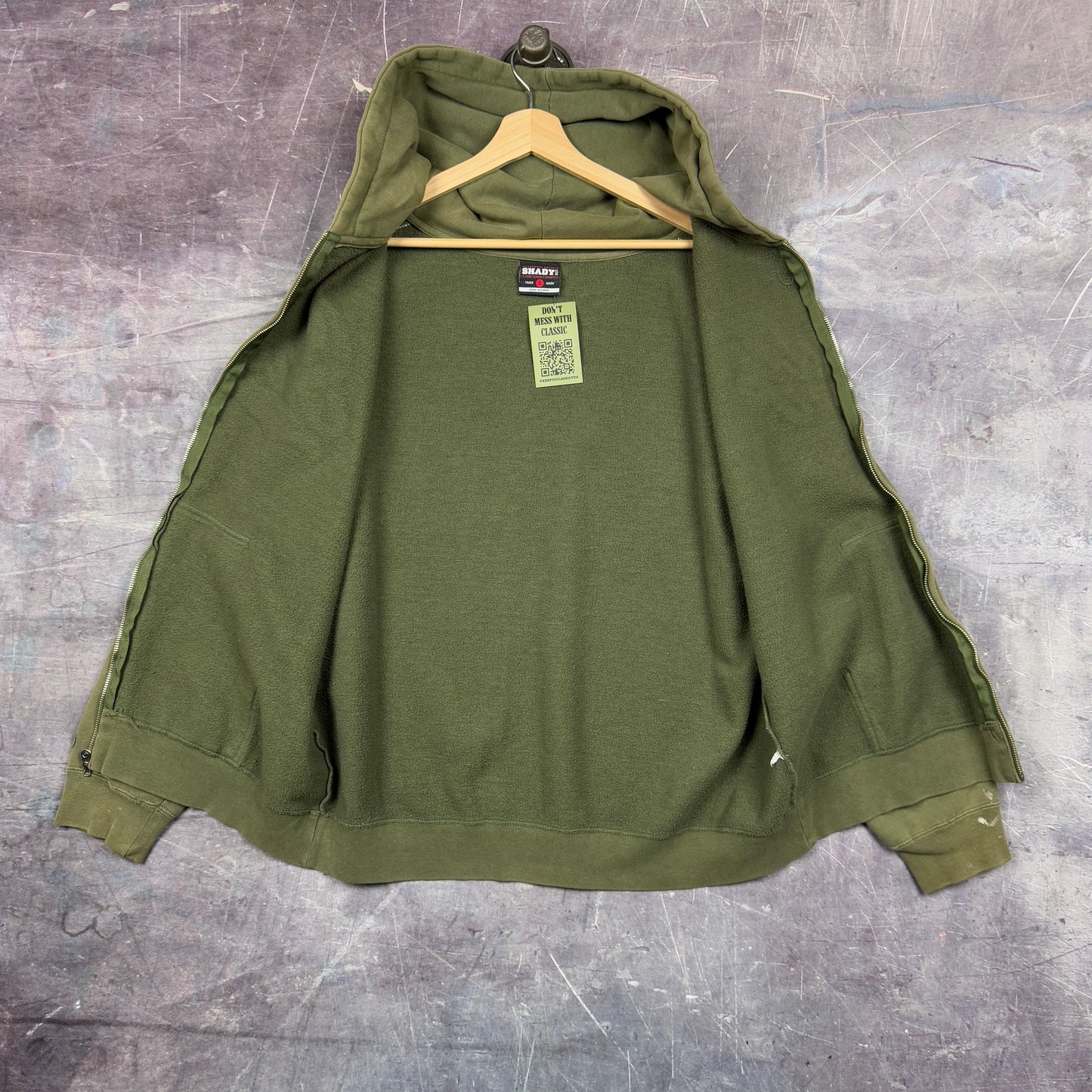 Early 00s Olive Green Shady Graphic Zip Up Hoodie L 1206