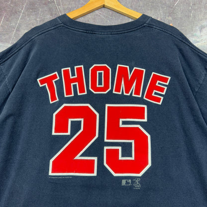 90s Navy Blue Cleveland Indians Jim Thome 25 Baseball Graphic Shirt XXL 0971