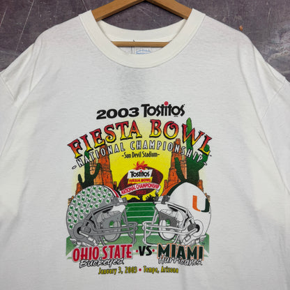 2003 White Ohio State Miami Hurricanes Football Fiesta Bowl Graphic Shirt XL 1287