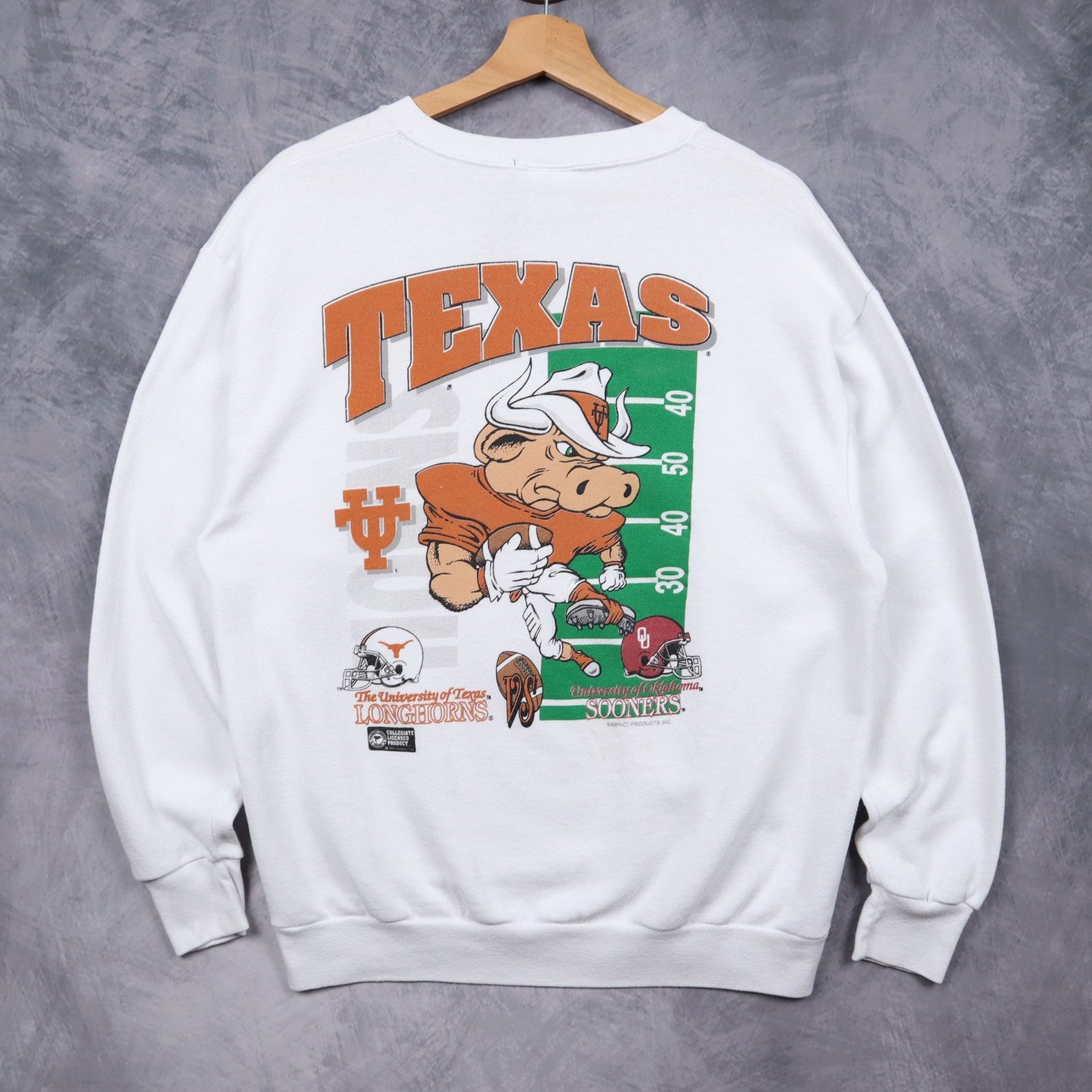 90s White Texas vs Oklahoma Red River Shootout Crewneck Sweatshirt 5693