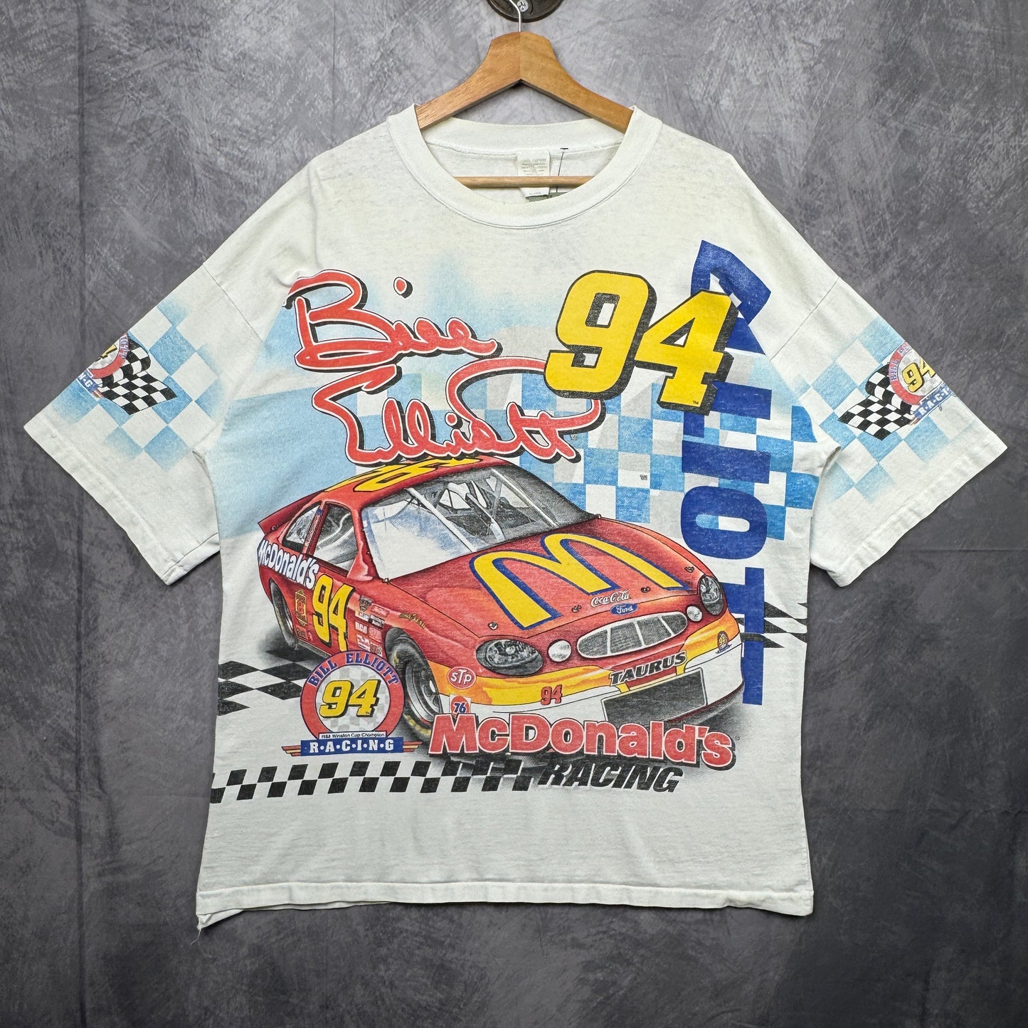 90s White Bill Elliott McDonalds Nascar Shirt 3897