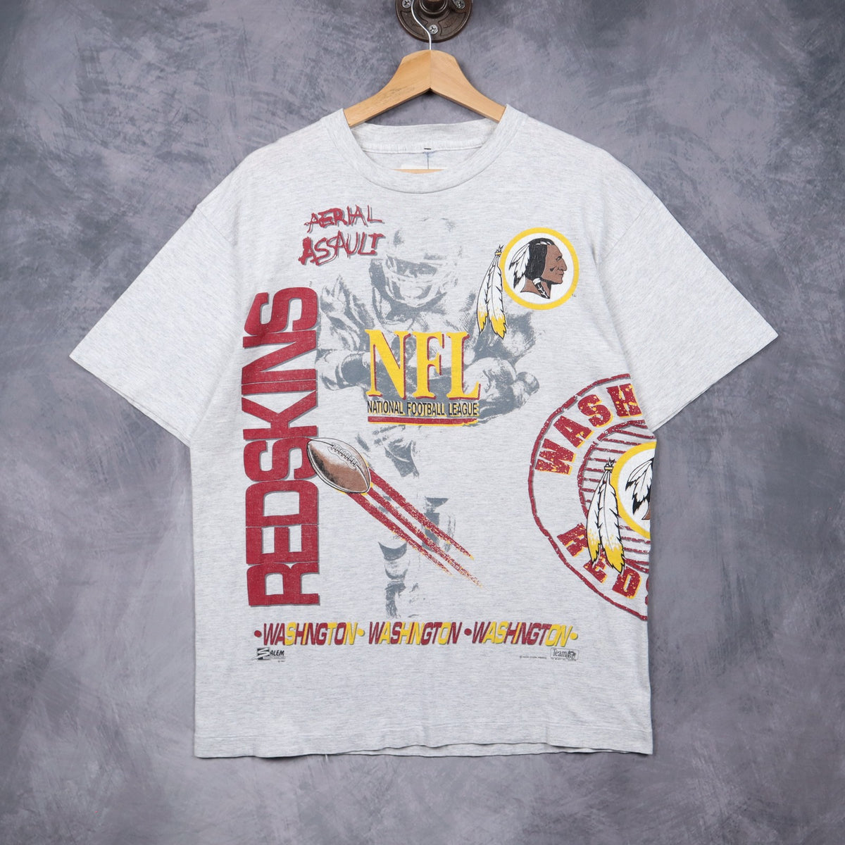 90s Grey Washington Redskins Aerial Assault All Over Print Shirt 6722