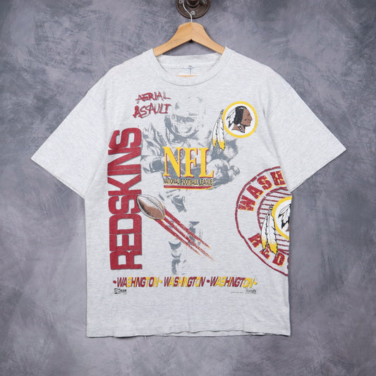 90s Grey Washington Redskins Aerial Assault All Over Print Shirt 6722