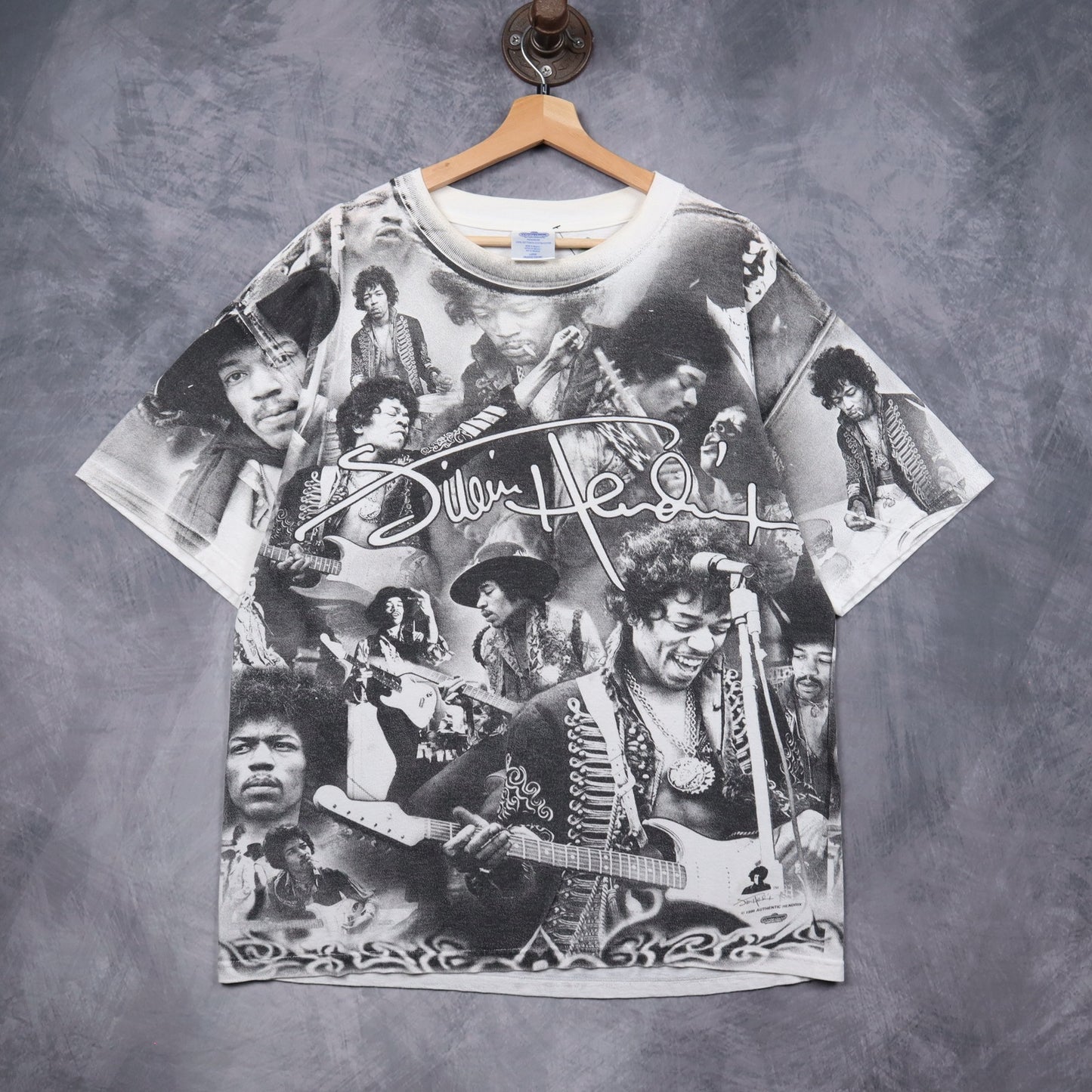 90s White Jimi Hendrix All Over Print Shirt 5160