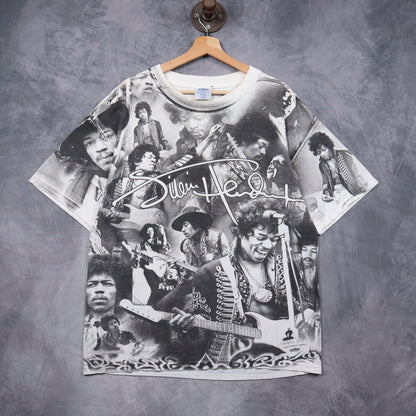 90s White Jimi Hendrix All Over Print Shirt 5160