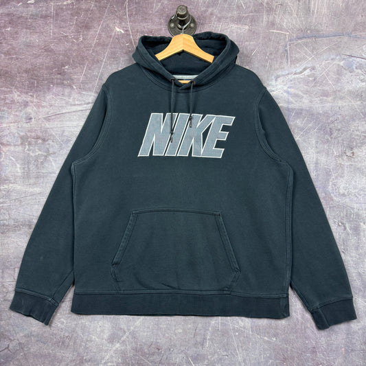 00s Faded Black Nike Spellout Logo Graphic Hoodie L 1737