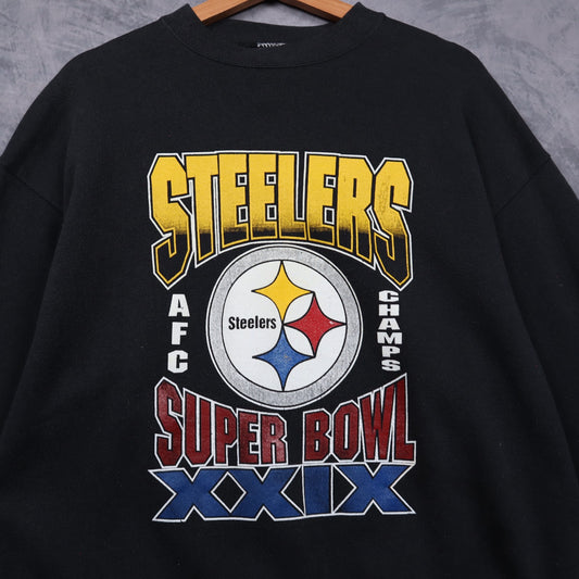 1995 Black Pittsburgh Steelers Super Bowl XXIX Crewneck Sweatshirt 6459