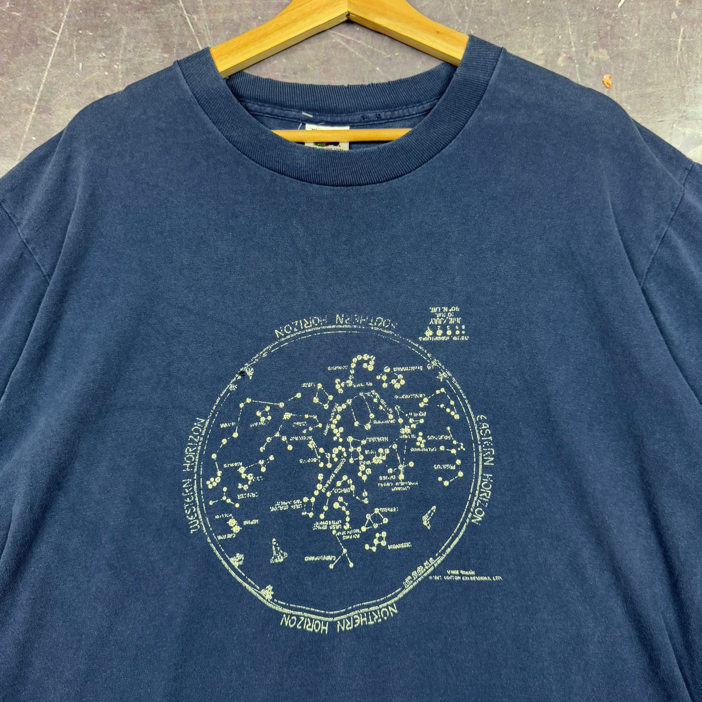 1987 Navy Blue Astrology Constellations Graphic Shirt XL 1083