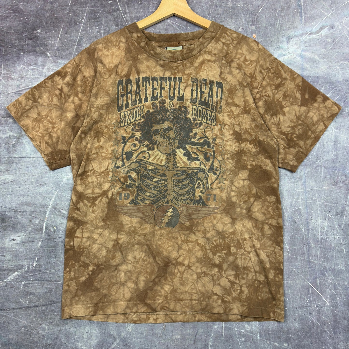 Early 00s Brown Tie Dye Grateful Dead Bertha Skull & Roses Graphic Shirt L 1066