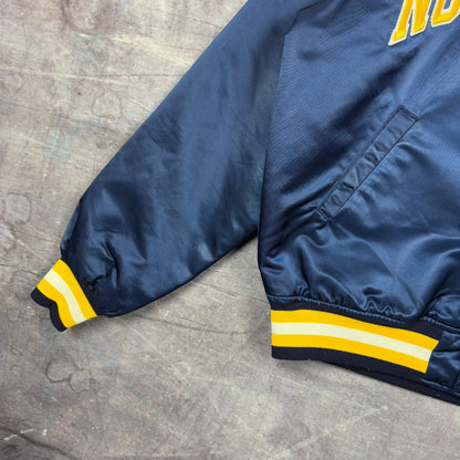 90s Blue Yellow Notre Dame Satin Start Bomber Jacket XL 1282