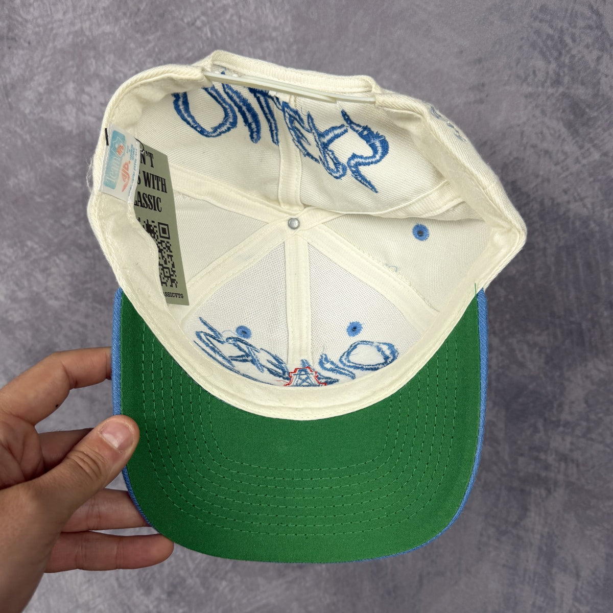 90s Cream Houston Oilers AJD Wool Big Logo Snapback Hat 6833